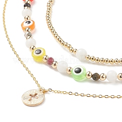 3Pcs 3 Style Natural White Moonstone & Resin Evil Eye Beaded Necklaces Set&nbsp;NJEW-JN04026