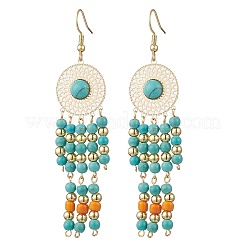 304 Stainless Steel Synthetic Turquoise Flat Round Dangle Earrings&nbsp;EJEW-JE06454-02