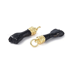 環境にやさしいラックメッキ真鍮エナメルペンダント  カドミウムフリー＆鉛フリー  長持ちメッキ  18KGP本金メッキ  丸カン付き  ハンドチャーム  ブラック  20x7x4.5mm  丸カン：5x0.8ミリ  3.4mm内径&nbsp;KK-F845-36G-02