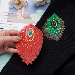32Pcs 16 Style Peacock Feathers Polyester Embroidery Cloth Self Adhesive Patches&nbsp;DIY-PJ0001-26