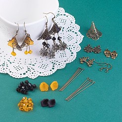 DIYピアス作り  真鍮のビーズキャップ付き  アクリルビーズ  ガラスビーズ  チベット風のペンダントと真鍮製のアイピン  アンティークブロンズ  74x73x25mm&nbsp;DIY-X0098-92
