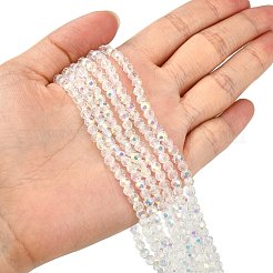 手作りガラスファセットビコーンビーズ  半分ABカラーメッキ  ホワイト  6mm  穴：1mm  約46個/連  10.63インチ&nbsp;GB6mmC28-AB