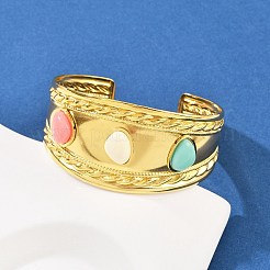 304ステンレススチール製ワイドカフバングル（女性用）  アクリルと  18KGP本金メッキ  1-3/8インチ（3.35cm）  内径：2-1/2インチ（6.3cm）&nbsp;BJEW-K285-02G