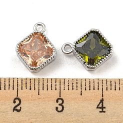 ガラスチャーム  真鍮パーツ  菱形チャーム  プラチナメッキ  12x10x4mm  穴：1.4mm&nbsp;KK-P258-01P
