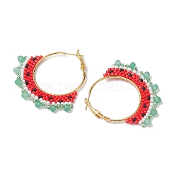 Alloy with Glass with Natural Malaysia Jade Hoop Earring&nbsp;EJEW-MZ00173