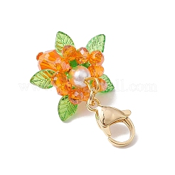 ガラス、アクリル、貝殻パールの花のペンダント装飾  ステンレススチール製ロブスタークロウ留め金304個付き  ミックスカラー  44~46mm&nbsp;HJEW-MZ00209