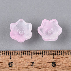 透明なツートンカラーのスプレー塗装ガラスビーズキャップ  花  パールピンク  7x11.5x11.5mm  穴：0.8~1.4mm  約1950~2000個/袋&nbsp;A-GLAA-Q089-002B-008