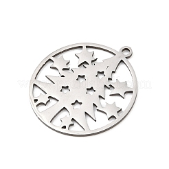 クリスマス 201 ステンレス ペンダント  スノーフレークとフラットラウンド  28x25x1mm  穴：1.8mm&nbsp;STAS-C156-01F-P