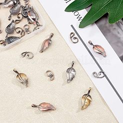 真鍮製のフックの留め金  レザーコードブレスレット作り用  葉  ミックスカラー  葉：33x13x3mm  フック：17x10x2mm  穴：1mmと3x3mm  3色  6セット / カラー  18セット /箱&nbsp;KK-FH0001-40