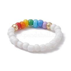 Glass Seed Beaded Stretch Rings for Women&nbsp;RJEW-JR00657