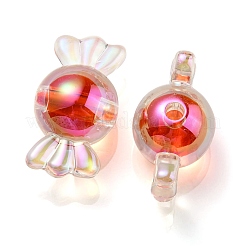 UVメッキレインボー虹色アクリルビーズ  ツートンカラーの二層ビーズ  キャンディ  レッドオレンジ  15.5x29x15mm  穴：3mm&nbsp;PACR-E001-01F