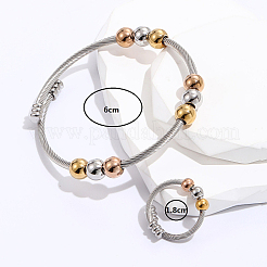 201 Stainless Steel Twisted Cuff Bangle & Finger Ring Sets&nbsp;GX8915-2