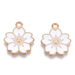 合金エナメルチャーム  さくらの花  ライトゴールド  ホワイト  20.5x17.5x1.5mm  穴：2mm&nbsp;ENAM-S121-115N