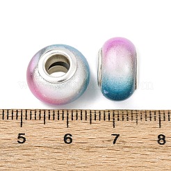 ツートンカラーの不透明樹脂ロンデルヨーロピアンビーズ  シルバートーン真鍮の二重コアを持つ  大穴ビーズ  ライラック  14x8.5mm  穴：5mm&nbsp;RESI-Z046-02D