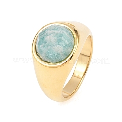 304 Stainless Steel Natural Amazonite Finger Rings&nbsp;RJEW-F203-02G-03