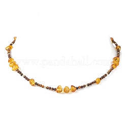 Natural Amber Chip and Faceted Round Tiger Eye Beaded Necklaces&nbsp;NJEW-JN05880
