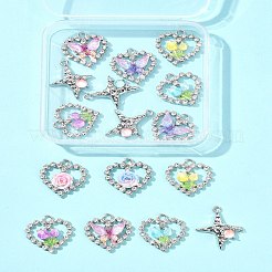7 スタイルのプラチナ合金ガラスペンダント  樹脂と  混合図形  ミックスカラー  21.5~25x20~21x4~4.5mm  穴：1.4~2.3mm&nbsp;FIND-FS0003-71