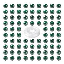 100個8mm天然マラカイトラウンドビーズ  10mの弾性水晶糸付き  DIYストレッチブレスレット作成キット用  8mm  穴：1mm&nbsp;DIY-LS0002-33