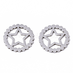 変色しない201ステンレススチールチャーム  レーザー切断  スターとリング  ステンレス鋼色  15x1mm&nbsp;STAS-N091-109