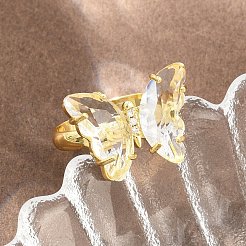 Brass Micro Pave Cubic Zirconia Finger Rings&nbsp;GL-CBA65A8-01G-15