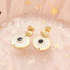 本物の 18k 金メッキ真鍮エナメル ダングル スタッド イヤリング 金具  カドミウムフリー＆鉛フリー  ナザールボンジュウ（左または右ランダム配信）  ホワイト  24x14.5mm  穴：0.9mm  ピン：0.7x11.5mm&nbsp;KK-B124-09G-01