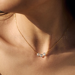 クリアキュービックジルコニア3個、フラットラウンドリンク925個、スターリングシルバーアズキチェーンネックレス（女性用）  14KGP本金メッキ  18.70インチ（47.5cm）&nbsp;NJEW-S457-08G
