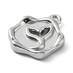 変色しない304ステンレススチールペンダント  フィッシュテイル チャーム付きフラワー  ステンレス鋼色  17x14x2.5mm  穴：1.6mm&nbsp;STAS-K271-02P