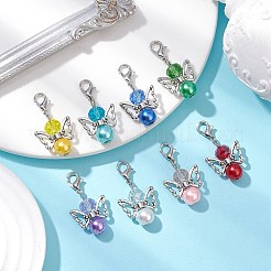 8個8色の天使ガラスパールとアクリルペンダント装飾  合金製カニカン付き  ミックスカラー  33mm  1pc /カラー&nbsp;HJEW-JM02646