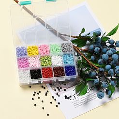 375g15色ガラスシードビーズ  不透明色  ラウンド  ミックスカラー  6/0  4~5x2.5~4.5mm  穴：1.2~1.5mm  25 G /カラー&nbsp;SEED-JP0004-02-4mm