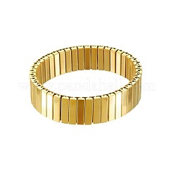 304ステンレススチール製伸縮性長方形リンクバングル（ユニセックス）  ゴールドカラー  内径：2.36インチ（6cm）&nbsp;WG35402-01