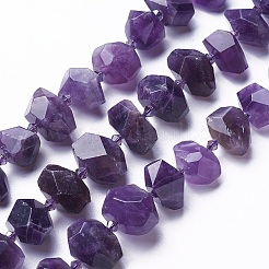 天然石アメジストビーズ連売り  多面カット  ナゲット  12~20x12~16mm  穴：1.8~2mm  約22~23個/連  15インチ〜15.74インチ（38~40cm）&nbsp;G-P434-10A