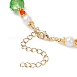 Christmas Theme Faceted Rondelle Glass & White Round ABS Plastic Imitation Pearl Beaded Necklaces for Women&nbsp;NJEW-JN05464-02