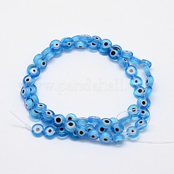 Handmade Evil Eye Lampwork Flat Round Bead Strands&nbsp;LAMP-L058-6mm-09