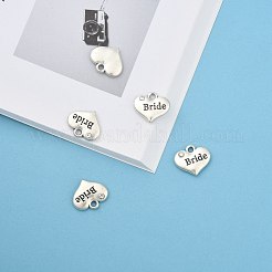 花嫁のラインストーンチャームと結婚式のテーマアンティークシルバートーンチベットスタイルのハート  カドミウムフリー＆鉛フリー  クリスタル  14x16x3mm  穴：2mm&nbsp;TIBEP-N005-12E