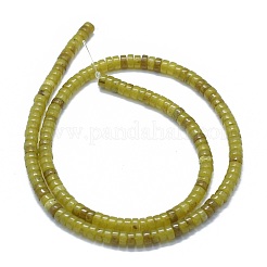 天然韓国オリーブ翡翠ビーズ連売り  フラットラウンド/ディスク  3.8~4.2x2~4.5mm  穴：0.8~1mm  約152~180個/連  15.1~15.5インチ（38.5~39.5cm）&nbsp;G-F631-A08