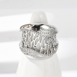 Brass Micro Pave Clear Cubic Zirconia Open Cuff Rings for Women&nbsp;RJEW-A059-05P