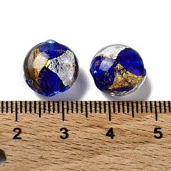 手作りランプワークビーズ  金銀箔付き  オーバル  ミディアムブルー  11~12x11.5~12.5x7~7.5mm  穴：2mm&nbsp;LAMP-H065-05E