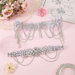 2個 2スタイル 花額クリスタルラインストーンヘッドバンド  クリスタル  270~506x49~105x7.5~12mm  1個/スタイル&nbsp;OHAR-ME0001-17