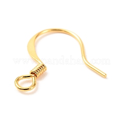 真鍮のピアスフック  水平ループ付き  長持ちメッキ  18KGP本金メッキ  17x16x0.7mm  穴：2mm  21ゲージ  ピン：0.7mm&nbsp;X-KK-F824-015A-G