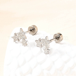 304ステンレススチールスタッドピアス  ステンレス鋼色  スター  7x8mm&nbsp;EJEW-H161-01P-B
