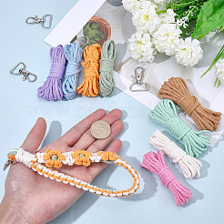 DIYジュエリー作成キット  50m 8色の綿糸、工芸品、編み物、製作用  亜鉛合金製回転Dリングとロブスタークロウ留め具6個付き  ミックスカラー  3mm&nbsp;KNIT-SC0001-06