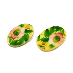 天然淡水貝の両面プリント楕円形チャーム  花  14.5x10x2.3mm  穴：1.6mm&nbsp;SHEL-T020-05C