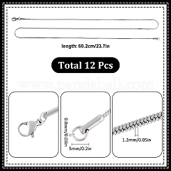 12Pcs 304 Stainless Steel Round Snake Chain Necklaces&nbsp;NJEW-SC0001-05