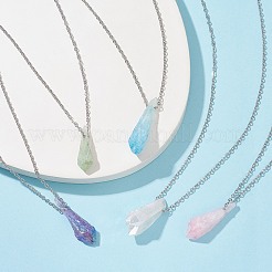 Dyed Natural Quartz Crystal Twist Teardrop Pendant Necklaces&nbsp;NJEW-JN04497-01