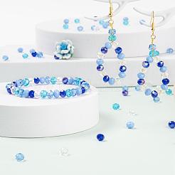 500個5色電気メッキガラスビーズ  ABカラーメッキ  ファセットロンデル  クリア＆ライトスチールブルー＆ブルー＆ライトスカイブルー＆シアン  6x4mm  穴：1mm  100個/カラー&nbsp;EGLA-LS0001-01A