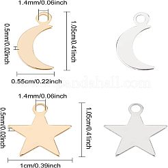 80個4スタイル真鍮チャーム  スター＆ムーン  ミックスカラー  10.5x5.5~10x0.5mm  穴：1.4mm  20個/スタイル&nbsp;KK-OC0001-23