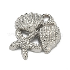 304ステンレスペンダント  ステンレス鋼色  ヒトデチャーム  24x20x5mm  穴：4x2mm&nbsp;STAS-P446-13D-P