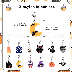 樹脂製ペンダントデコレーション12個。  合金製カニカン付き  プラチナ  ハロウィンモチーフ  ミックスカラー  28~51mm&nbsp;HJEW-YW00126