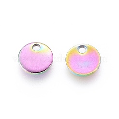 イオンプレーティング（IP）304ステンレススチールスタンピングブランクタグチャーム  フラットラウンド  虹色  6x0.8mm  穴：1.2mm&nbsp;STAS-F232-03B-M