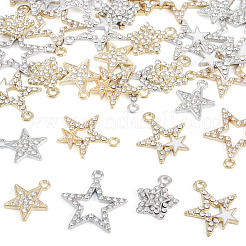 40本10スタイルアロイペンダント  スター  ラインストーン付き  プラチナ·ゴールデン  16.5~23x13.8~21mm  4個/スタイル&nbsp;ALRI-TA0001-43
